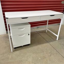 White Desk with filing cabinet