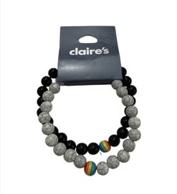 Claire's Black and White Beaded Bracelets ( Pack of 2)