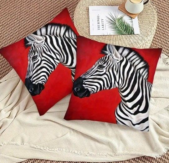Very Nice Zebra Print Throw Pillow Covers With Vibrant Red Background 