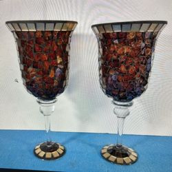 Beautiful 2 Large Mosaic Candles Holders Set