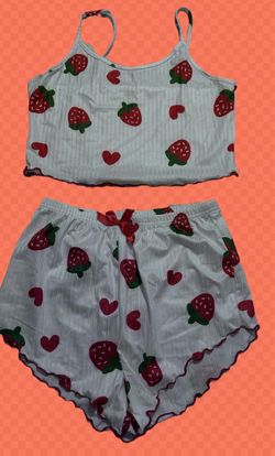 Strawberry Print Pajama Set Cami and Shorts