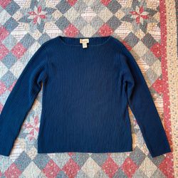 sarah b studio dark blue ribbed knit long-sleeve top Women’s Sz L