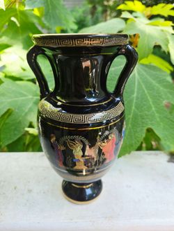 Vintage Adis Greek Mythology Vase Handmade in Greece 24K Gold Trim BEAUTIFUL