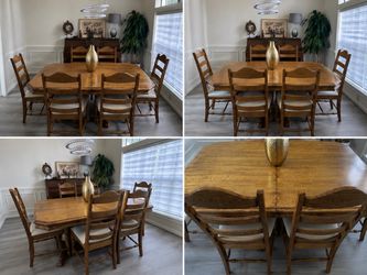 Solid Wood Expandable Dining Table + 8 Chairs