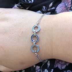 Silver chain bracelet with Turquoise and Blue Sapphire beads, .925 stamp, European 