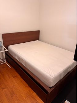 Queen IKEA MALM Bed Frame + Memory FoamMattress – Dark Brown (Discontinued Finish)