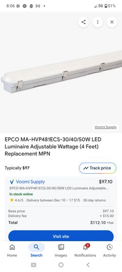 LED Luminaire Adjustable Wattage Vapor Tight