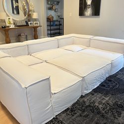 RH Restoration Hardware Rowan Slipcovered Modular Sofa White Belgian Linen