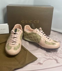GUCCI Monogram Nappa Moorea 182303 Canvas and Leather Sand/Rose Trainers/Sneakers
