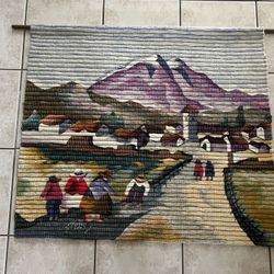 Peruvian Wool Wall Hanging Tapestry Ready To Hang 41x36 Inches Signed