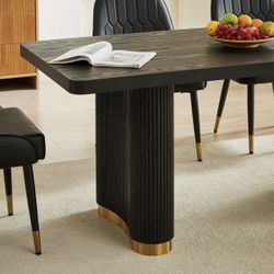 63” Modern Black Dining Table Double Fluted Pedestal - Free Delivery ✅ Black Wood Rectangular Dining Tab