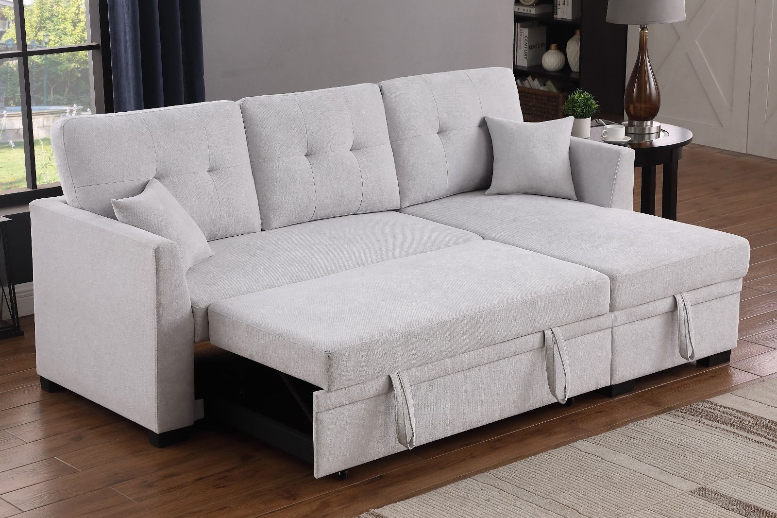 New Light Grey Reversible Sectional Sofa Bed, Sofabed, Sectional, Sectionals, Couch, Sofa, Sectional Sofs With Storage Chaise, Sectional Couch, Sleepe