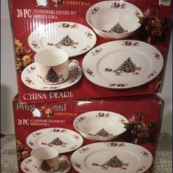 2 BOXES - NEW 20 PC (EACH) MAGICAL CHRISTMAS STONEWARE DINNER SET FOR 4 EA - TOTAL FOR 8
