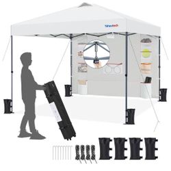 😀 Yaheetech 10x10 Pop-up Canopy Tent w/Removable Pockets Sidewall for Extra Storage, Outdoor Sun Shelter Waterproof & Durable w/Wheeled Bag, Sandbags