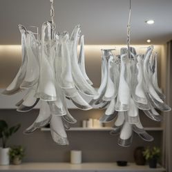 Mid Century / Contemporary Italian Imprt Murano Glass Petal Chandelier Lighting 2 Avail