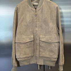 Zara 100% Suede Leather Jacket Light Mink Grey Cream Size L Large Like New