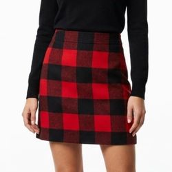J.CREW Red Black Buffalo Plaid Wool Blend Mini Skirt Size 0 Prep Grunge Winter