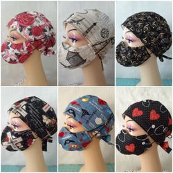 Surgical Scrub Caps Set With Sweatbands Doctors Surgical Hats  Women's Scrub Hats Chemo Hats Head Wraps 