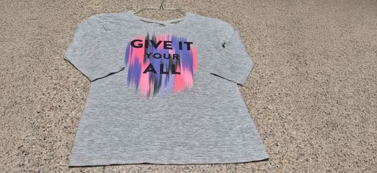 Justice Girls Size 10 Gray Graphic 3/4 Sleeve Shirt Give It Your All Crisscross