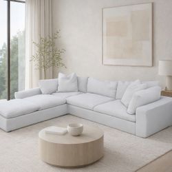 Living Spaces Utopia Cloud Sectional Sofa with Chaise – Light Gray Modern Deep Seat Couch