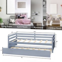 Gray Trundle Twin Size Bed 