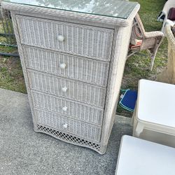 Wicker Chest Dresser With Glass Top 