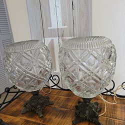 Antique Pair Of Leviton Crystal Table Lamp 