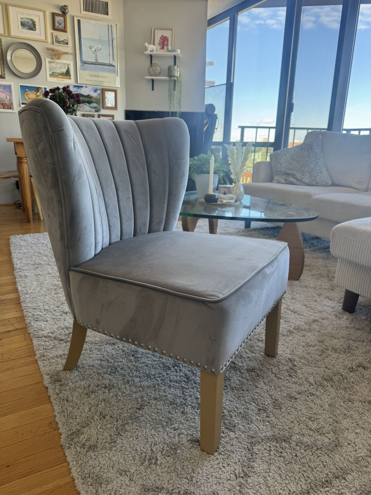 Grey Velvet Upholstered Chair
