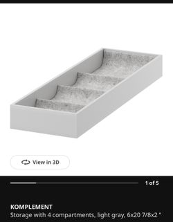 Ikea Pax Wardrobe Komplement Jewelry Drawer Organizer 4 Compartments 6” x 20 7/8” x 2” Light Gray
