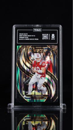 Drake Maye 2024 Panini Select Black & Green Shock Prizm RC TAG 8