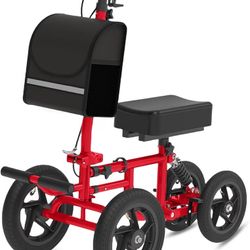 All Terrain Knee Scooter for Adults, Foldable Rolling Knee Scooter with DIY Stickers & Shock Absorber, Steerable Knee Walker for Broken Foot, Ankle In