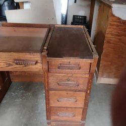 Antique Roll Top Desk Oak Needs Repair Left Side Drawers