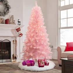 6.5Ft Pre-Lit Pink Full Artificial Christmas Tree ，AP2053