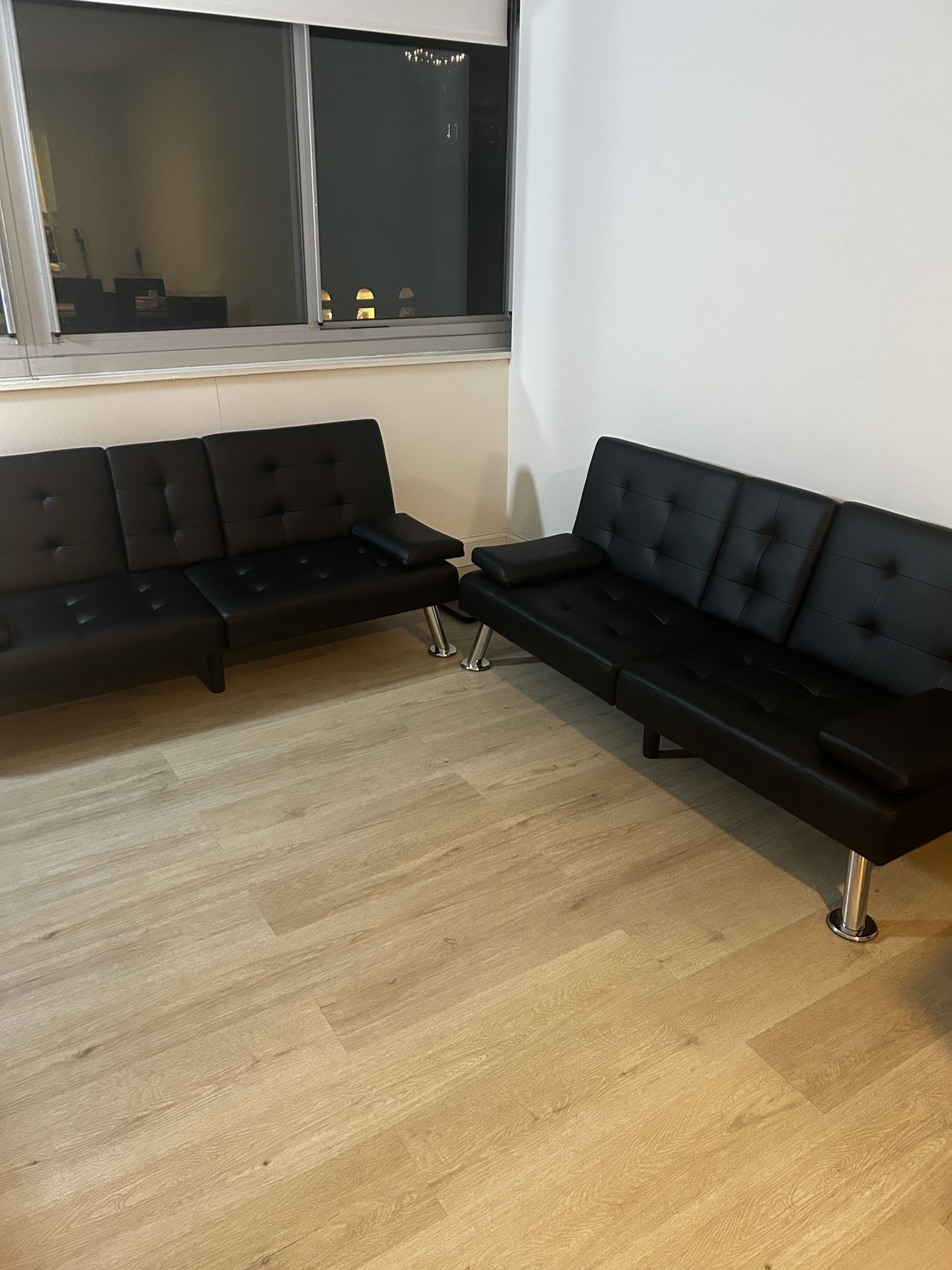 modern Black Faux Leather Futon Set