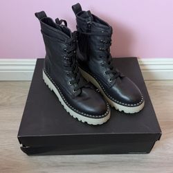 Kenneth Cole Black Radell Lace-up Faux Leather Boots with White Sole