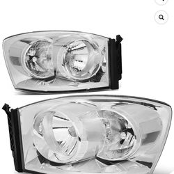 New in Box DNA Motoring For 2006-2009 Dodge Ram 1(contact info removed) 3500 Chrome Clear Headlight Lamps Pair, HL-OH-RM06-CH-CL
