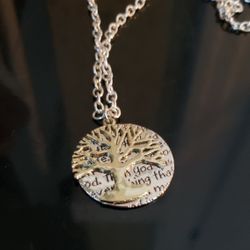 Tree Of Life Pendant On Silvertone 24 Inch Chain