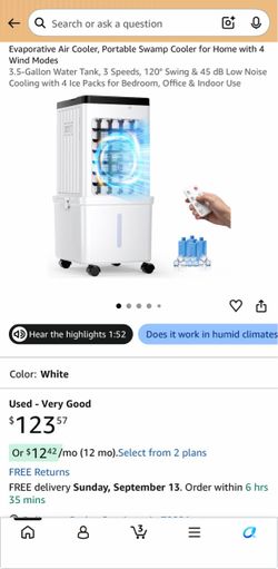 Portable Evaporative Air Cooler with Remote