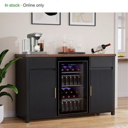 GDLF Coffee Bar Cabinet with Fridge Space, Mini Fridge Cabinet Buffet Sideboard, 53.2"L Black