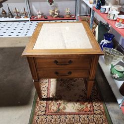 Vintage Walnut Accent Table w/ Granite Top