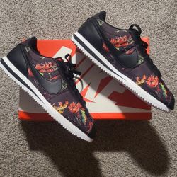 Nike Cortez Basic Nylon Floral Black MultiColor White Hawaii Dunk Men 10.5 Shoes
