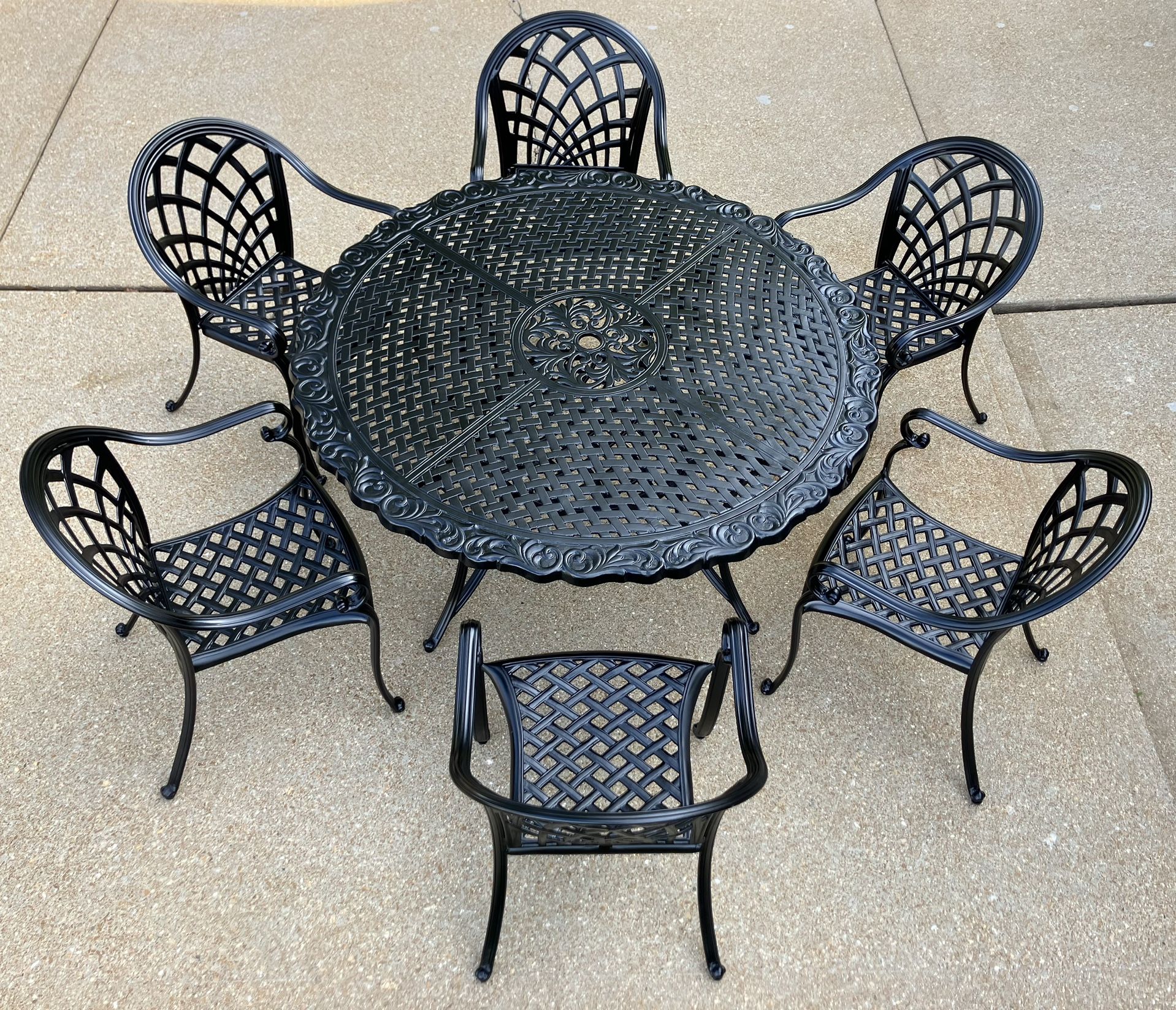 Patio Set Cast Aluminum Outdoor Furniture 6 Seat Dining Set-60in 80lb Table