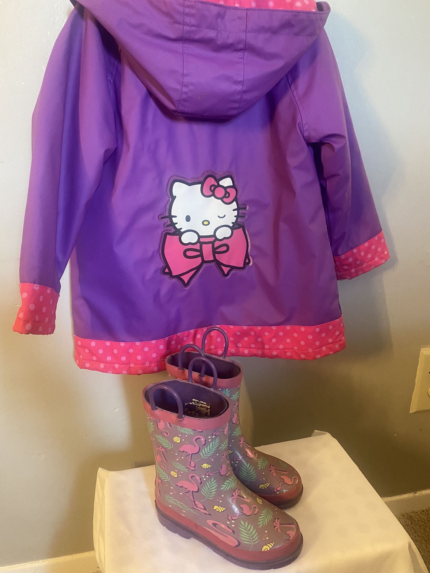Kids Rain Jacket(5) And Rain Boots( 9/10)Combo