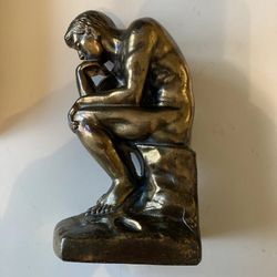 Vintage thinking man Heavy bronze 1928 statue  Model #7276 7”x4” Bookend