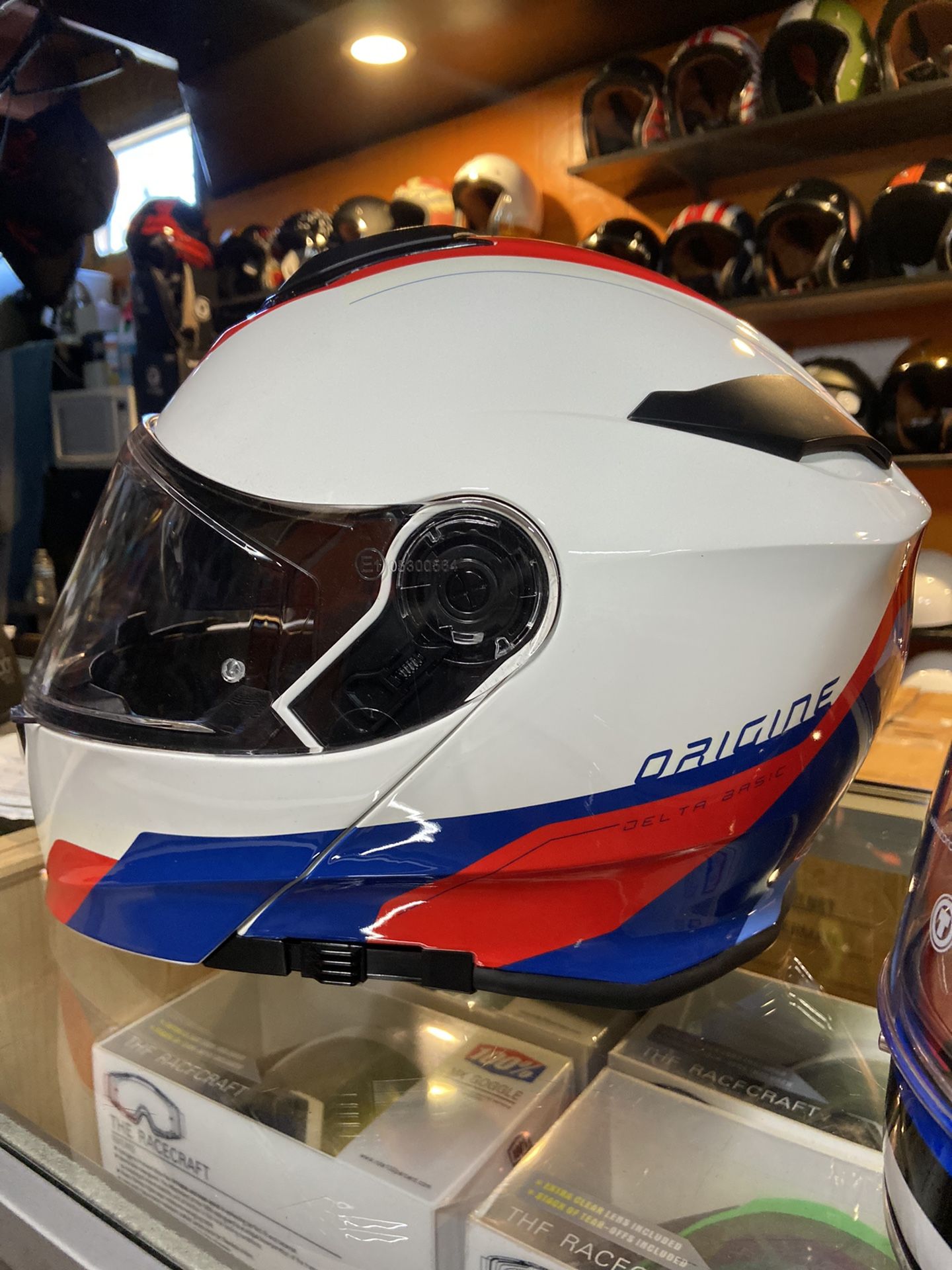 New Dot Full Face White Blue And Red Dot Motorcycle Helmet $140