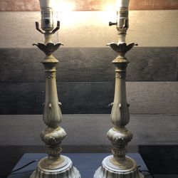 GORGEOUS Pair of Vintage Cream Extra Tall Lamps