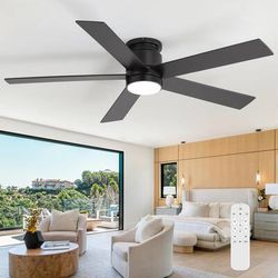 Breezary Propeller 52 in. Indoor  Black Ceiling Fan with LED Light, 5-Black Blades and Remote 