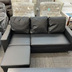 Reversible Small Sectional Sofa, PU Black