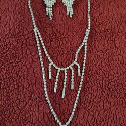 Bridal Austrian crystal double strand necklace and earring set