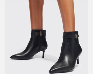 Black Leather Kitten Heel Ankle Boots